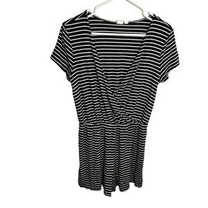 Gap Short Sleeve Wrap Romper Black White Stripes S